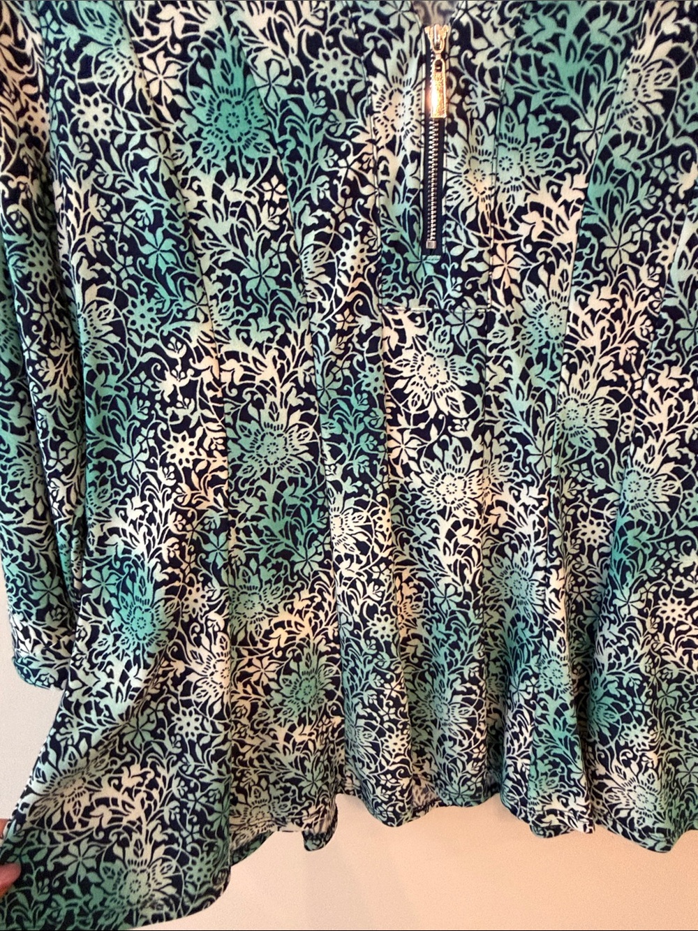 Westport Teal Blue Floral Zip-Front A-line Popover Blouse Tunic Top Size Medium - Picture 6 of 8